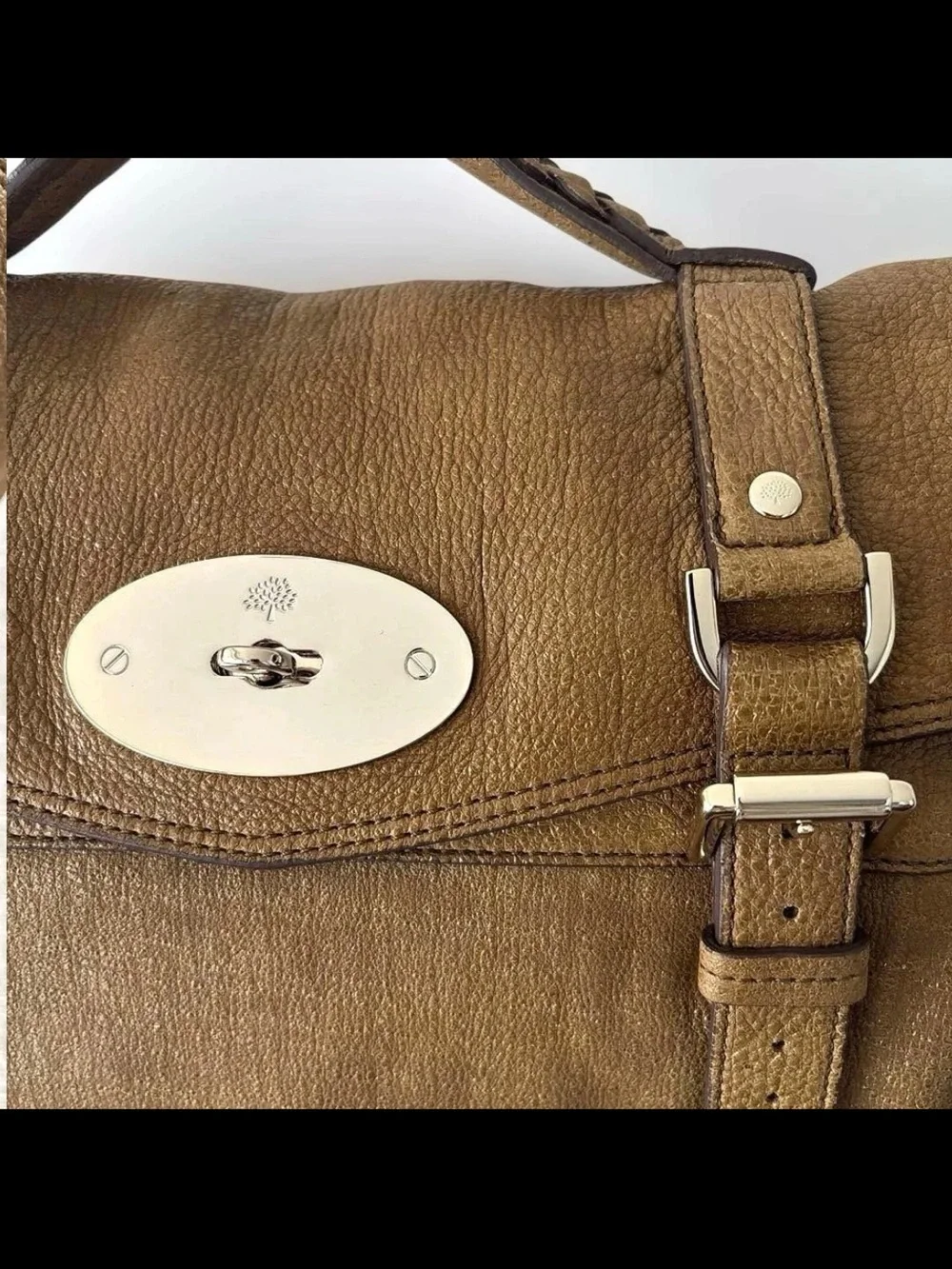 Mulberry Tan Leather Satchel with Gold Hardware